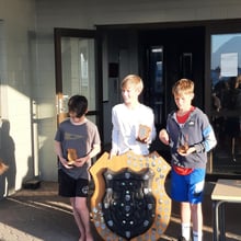 Oli Stone (1st), Nelsen Meacham (2nd) & Liam Richards (3rd) with Wihau Shield